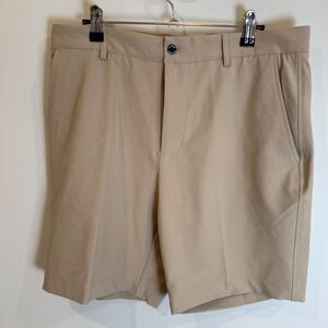 DUNNING Mens Golf Shorts Tan Chino Flat Front Stretch Size 32